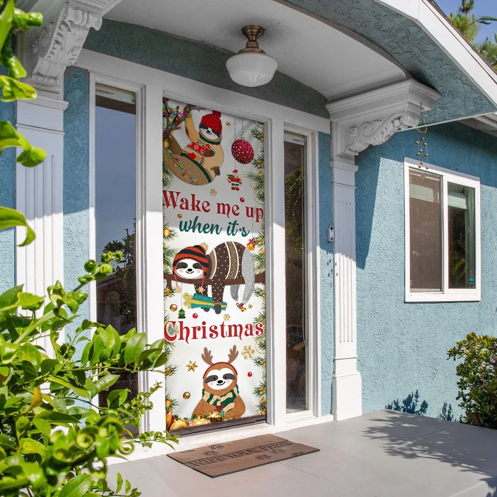 Wake Me Up When It s Christmas Door Cover Sloth Door Cover Unique Gifts Doorcover 3