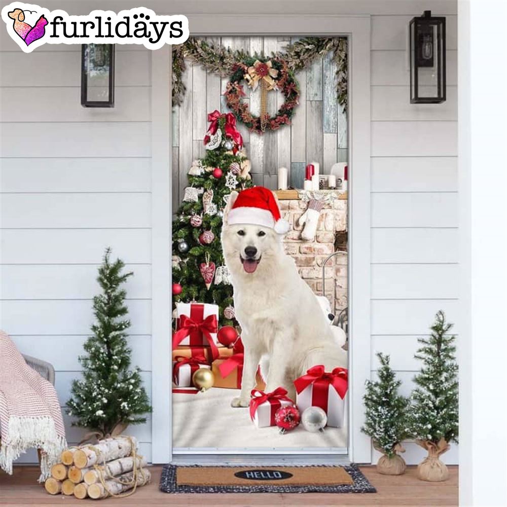 White German Shepherd Christmas Door Cover Xmas Gifts For Pet Lovers Christmas Decor White German Shepherd Christmas Door Cover Xmas Gifts For Pet Lovers Christmas Decor