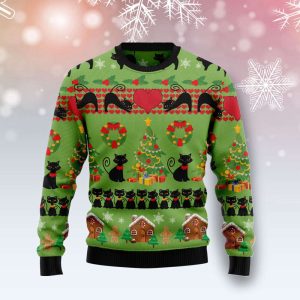 Love Black Cat Ugly Christmas Sweater,…