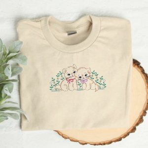 Cat Embroidered Sweatshirt, Cottagecore Sweatshirt, Gift…