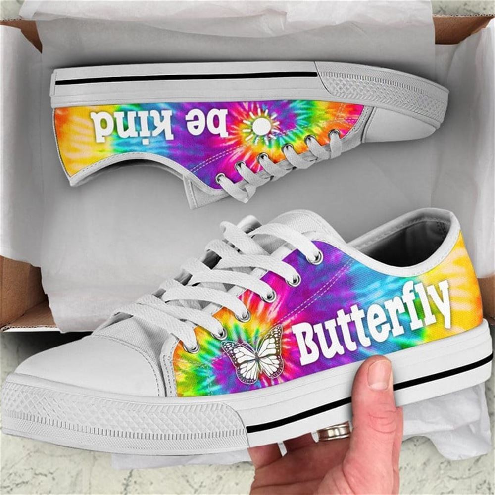 Butterfly Bekind Tie Dye Canvas Low Top Shoes Low Top Shoes Mens Women 2 zryjzo.jpg