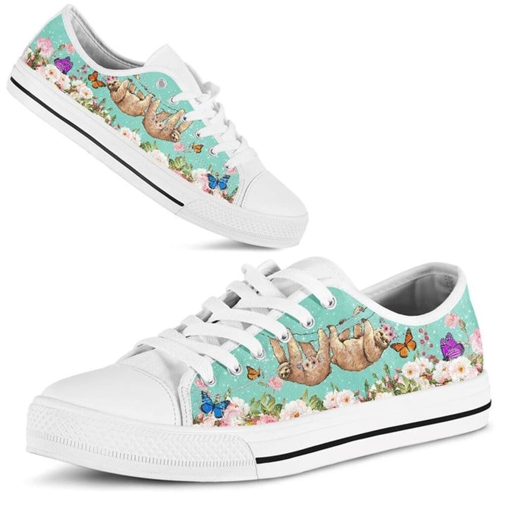 Cute Couple Sloth Love Flower Watercolor Low Top Shoes Low Top Shoes Mens Women 2 xzpc0l.jpg