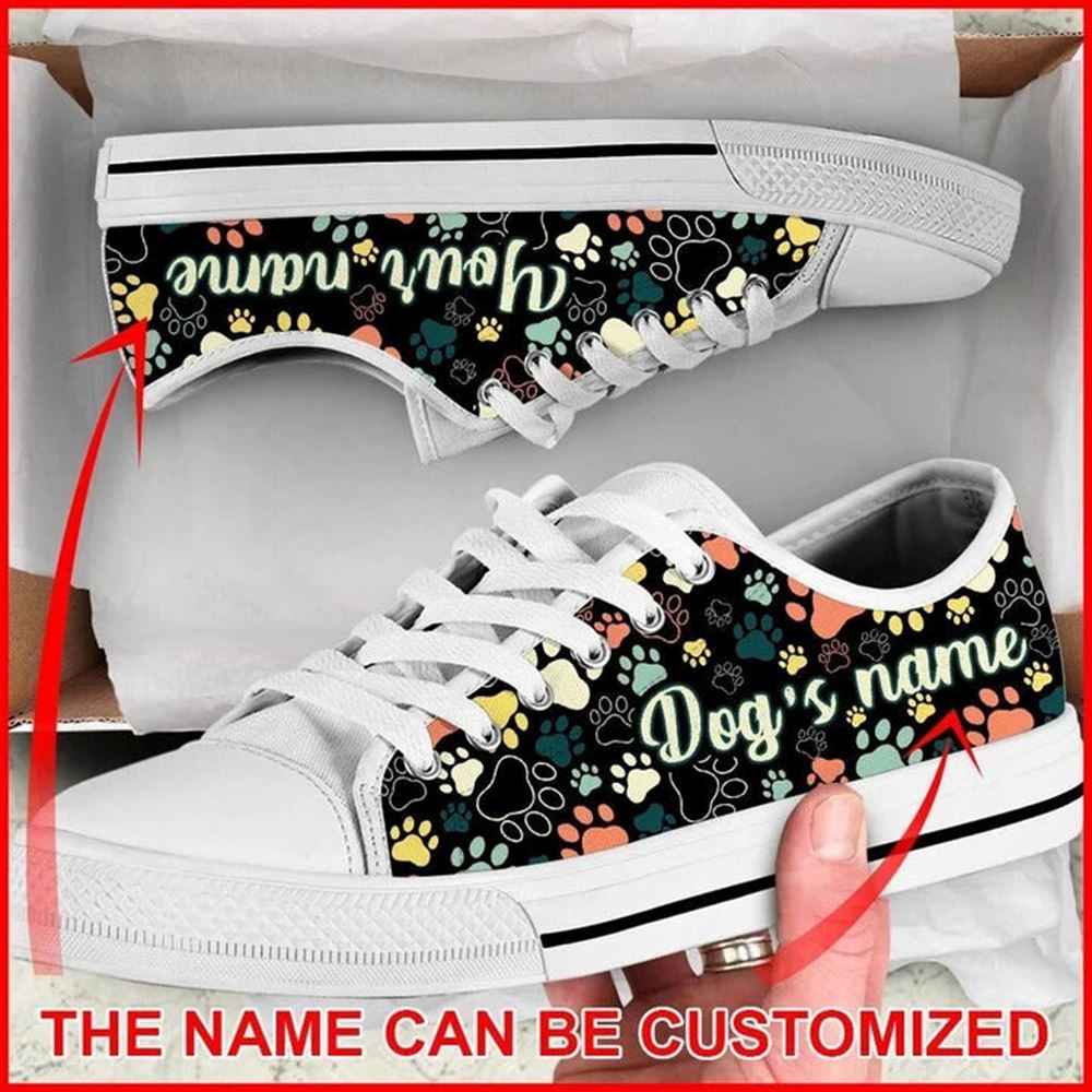 Dog Paw Pattern Vintage Personalized Canvas Low Top Shoes Low Top Shoes Mens Women 2 hvkkcu.jpg