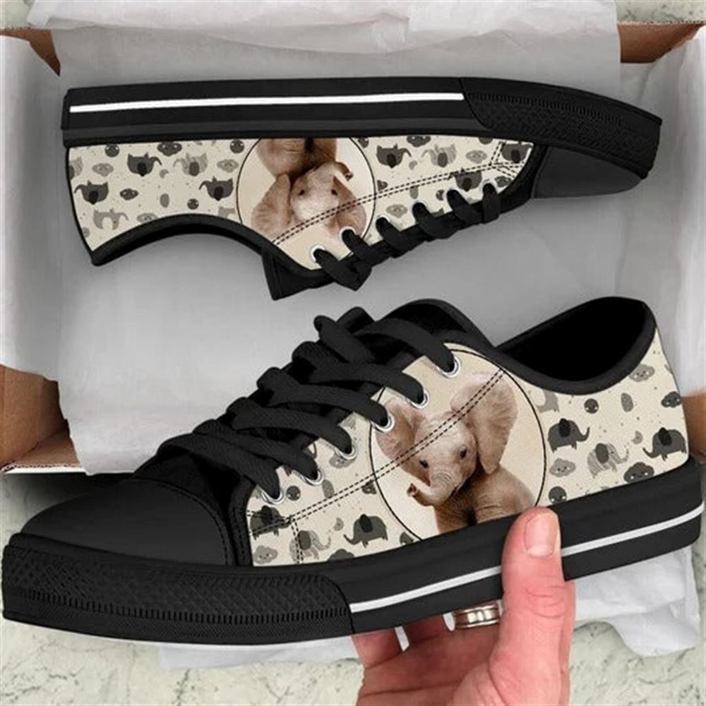 Elephant Pattern Brown Canvas Low Top Shoes Low Top Shoes Mens Women 1 e9virg.jpg