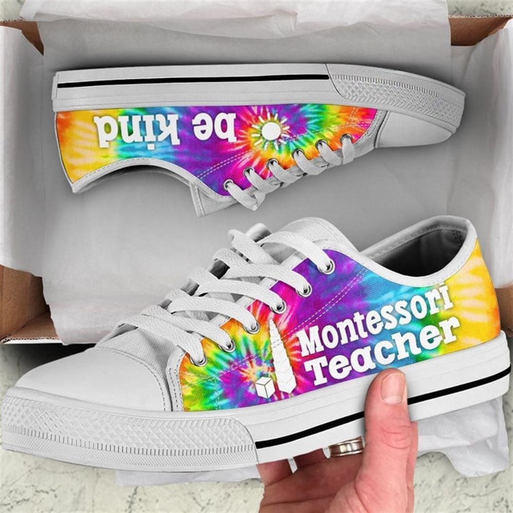 Montessori Teacher Sign Tie Dye Canvas Low Top Shoes Low Top Shoes Mens Women 2 huamaw.jpg