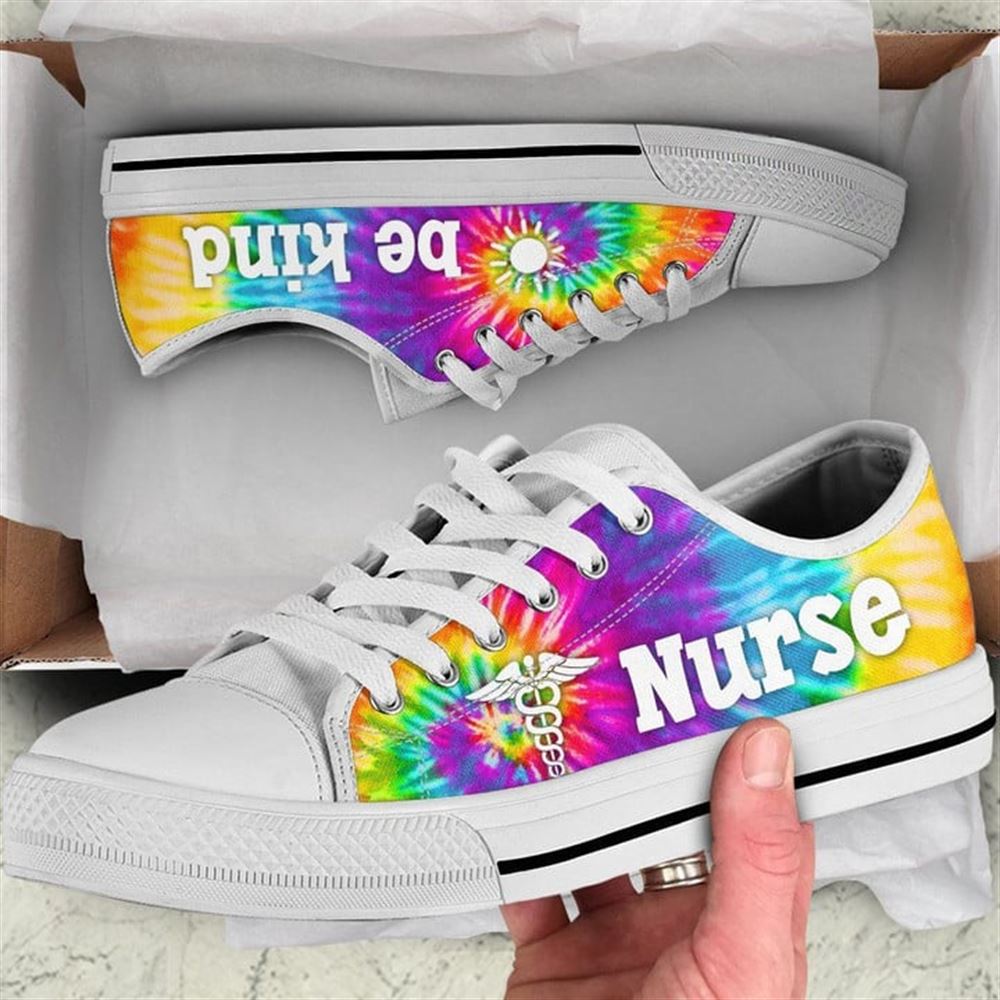 Nurse Bekind Tie Dye Canvas Low Top Shoes Low Top Shoes Mens Women 2 rjzo21.jpg