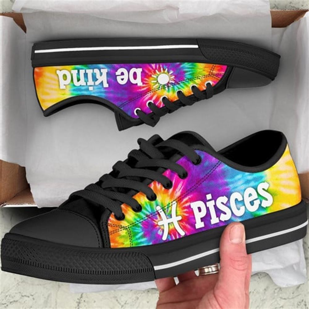 Pisces Bekind Tie Dye Canvas Low Top Shoes Low Top Shoes Mens Women 1 h5mga2.jpg
