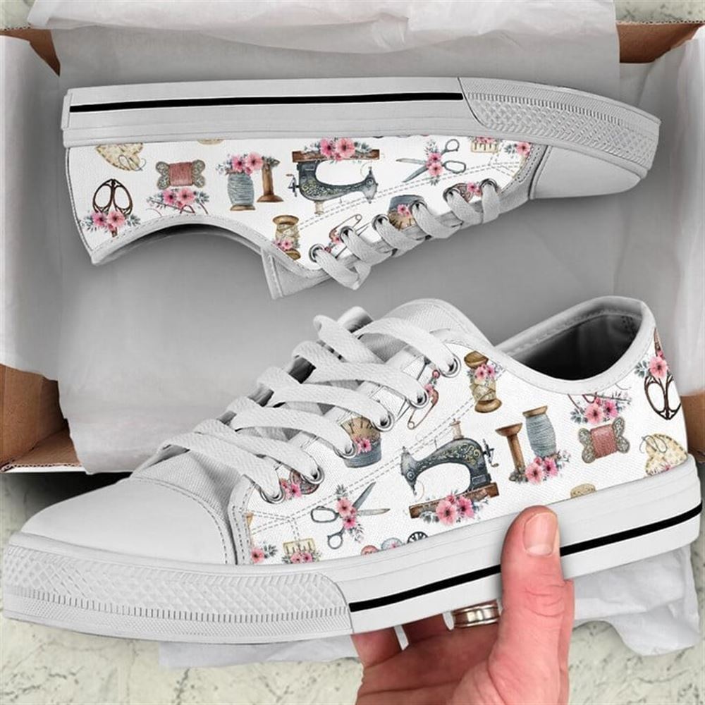 Sewing Flower Watercolor Low Top Shoes Low Top Shoes Mens Women 1 yiizoa.jpg