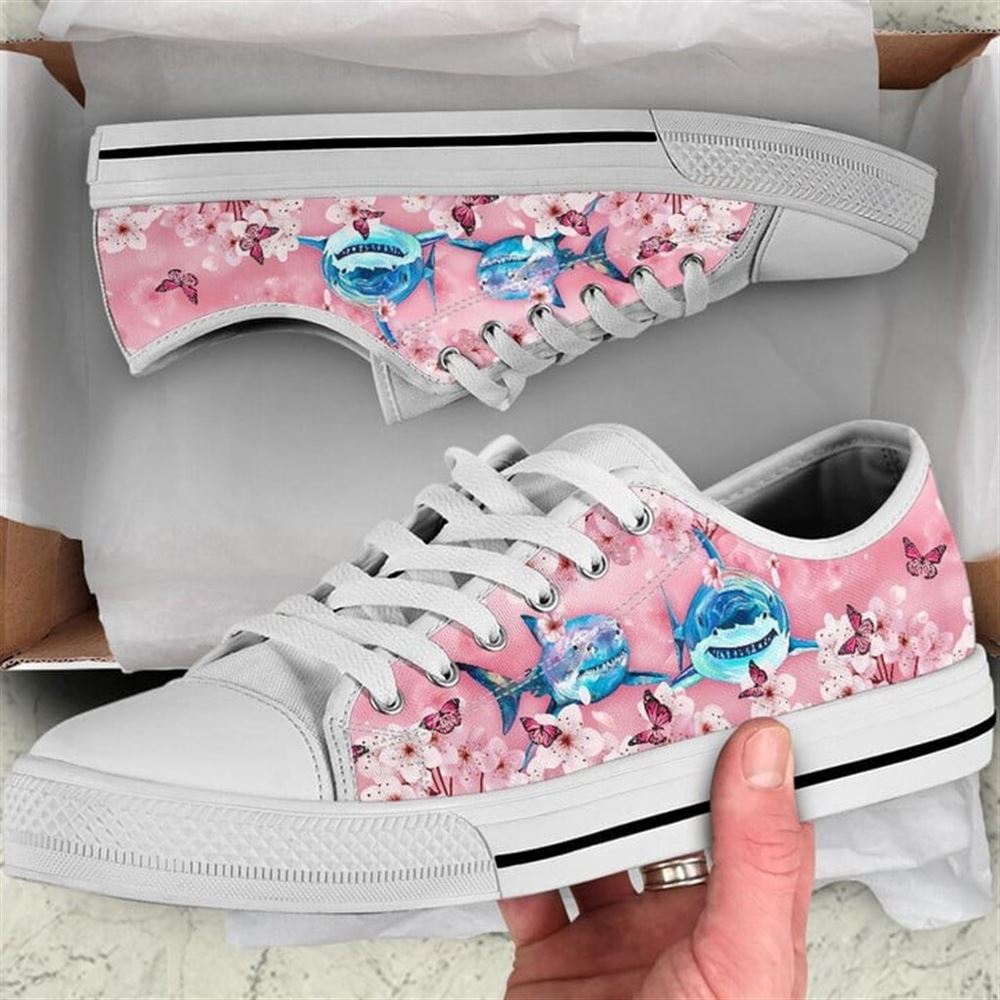 Shark Cherry Blossom Low Top Shoes Low Top Shoes Mens Women 1 nflvsb.jpg