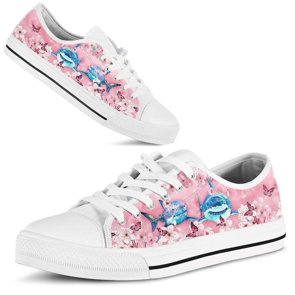 Shark Cherry Blossom Low Top Shoes Low Top Shoes Mens Women 2 hc53wq.jpg
