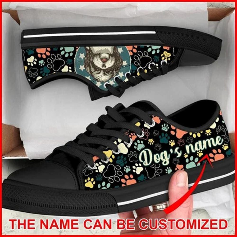 Shih Tzu Dog Paw Pattern Vintage Personalized Canvas Low Top Shoes Low Top Shoes Mens Women 1 bagcvq.jpg