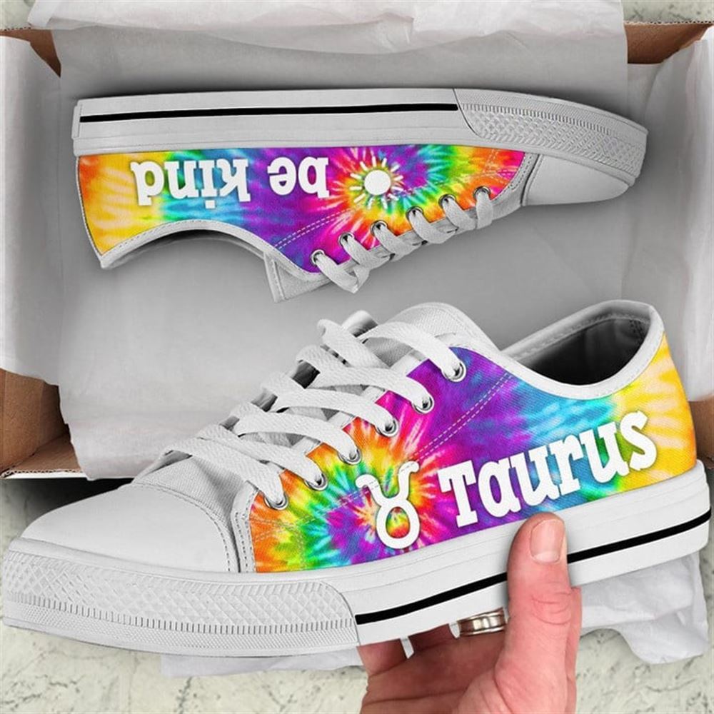 Taurus Zodiac Sign Bekind Tie Dye Canvas Low Top Shoes Low Top Shoes Mens Women 2 m9bhn8.jpg