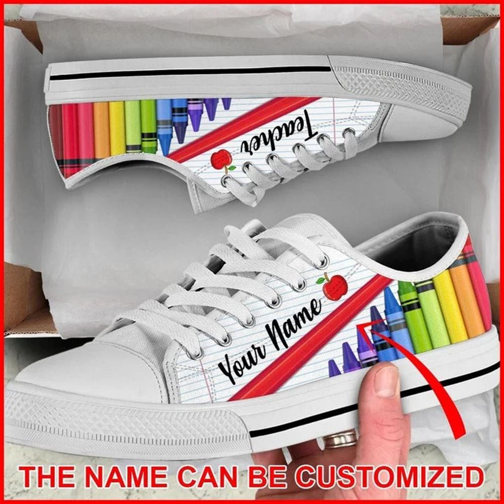 Teacher Crayon Color Paper Personalized Canvas Low Top Shoes Low Top Shoes Mens Women 1 eqvihh.jpg
