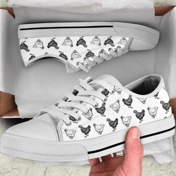 Black And White Hens Pattern Low Top Shoes Sneaker PN205201Sb