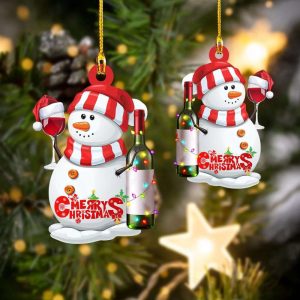 Wine Drinking Snowman Ornament Snowman Christmas…