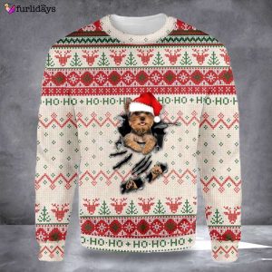 yorkie in hole christmas sweatshirt ho ho ho christmas cute merch yorkie lovers gifts.jpeg