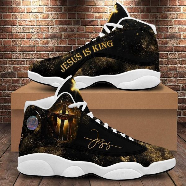 Christian Basketball Shoes, Jesus Is King Cross Art Print Basketball Shoes For Men Women