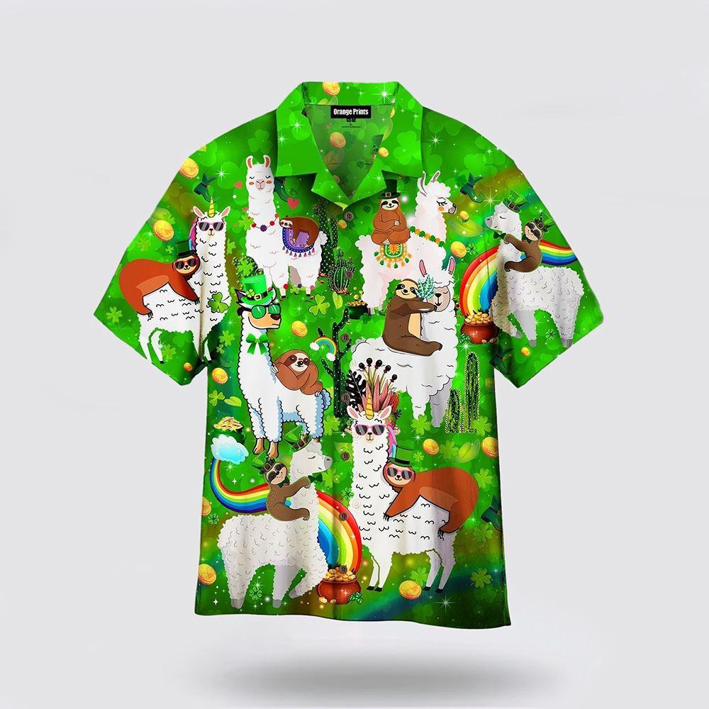 Llama And Sloth St Patricks Day Shirts Shamrock Hawaiian Shirt 1 rxewm2.jpg
