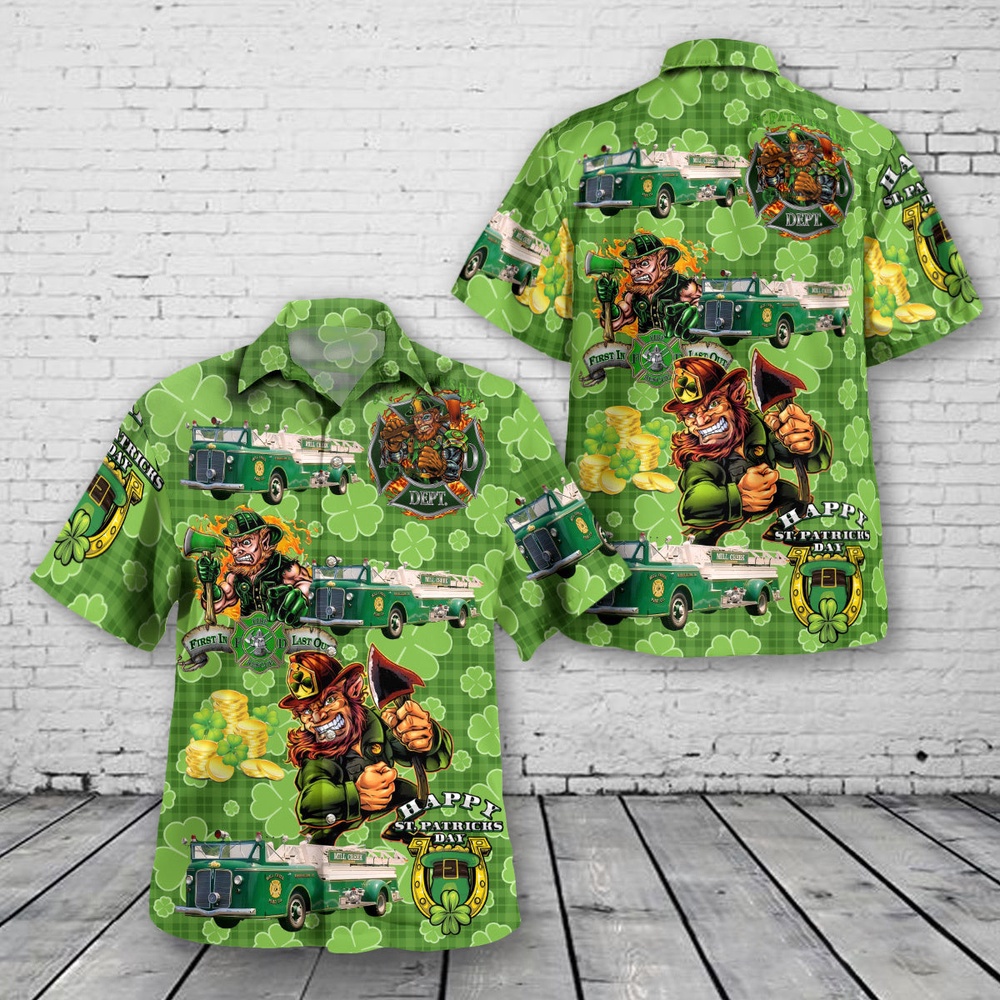 Mill Creek Fire Company New Castle County Delaware 1941 American LaFrance fire truck St Patrick s Day Hawaiian Shirt Shamrock Hawaiian Shirt 1 dgtorh.jpg Mill Creek Fire Company New Castle County Delaware 1941 American LaFrance fire truck St Patrick s Day Hawaiian Shirt Shamrock Hawaiian Shirt 1 dgtorh.jpg