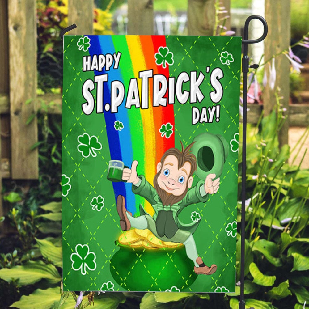 St Patrick Day Flag Leprechaun Rainbow Double Sided Flag St Patrick s Flag St Patrick s Day Garden Flag yxorih.jpg