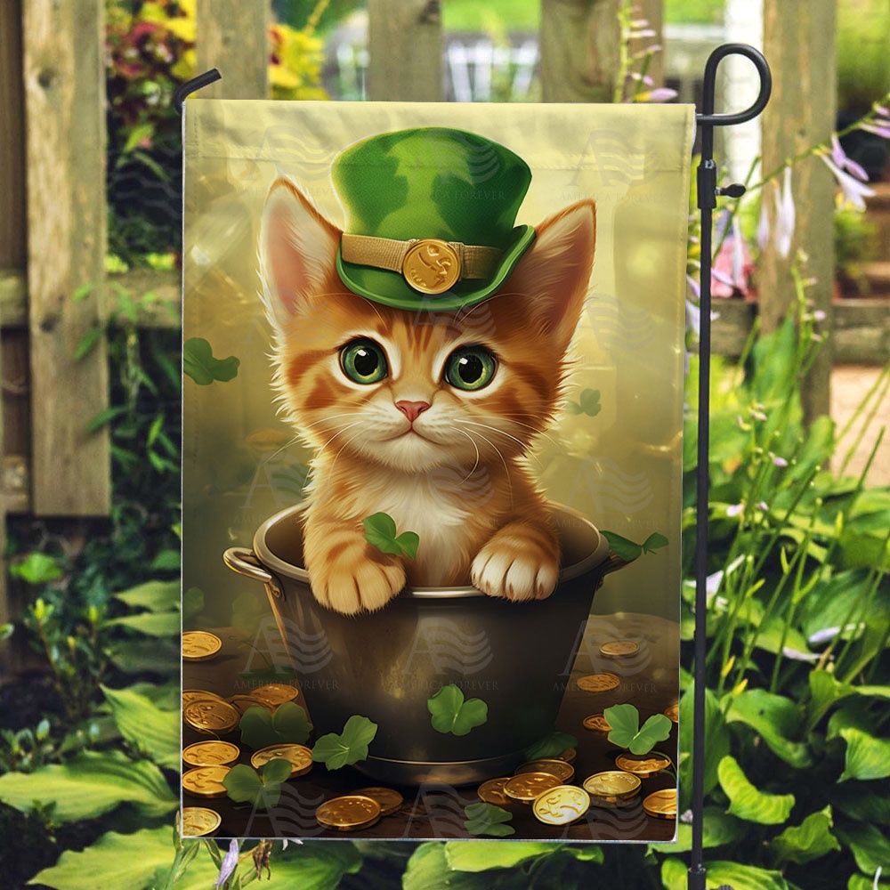 St Patrick Day Flag Lucky Charm Feline Fortune Double Sided Flag St Patrick s Flag St Patrick s Day Garden Flag xakedv.jpg