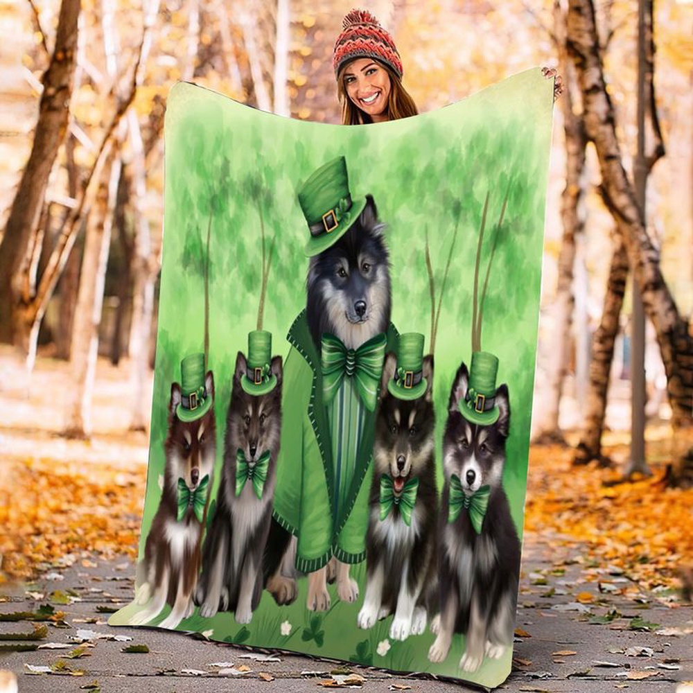 St Patrick s Blanket Finnish Lapphund Dogs Blanket Adorable Dogs Happy Saint Patrick s Day March 17th Dog Lovers Club Gift Idea Fleece Blanket 1 psdoys.jpg