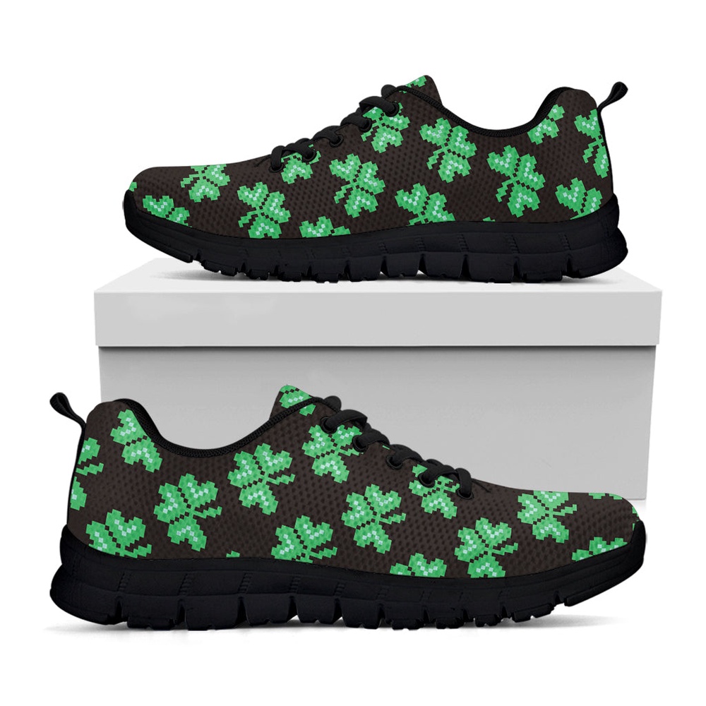 St Patrick s Day Shoes Pixel Clover St. Patrick s Day Print Black Running Shoes St Patrick s Day Sneakers 1 jcoa39.jpg