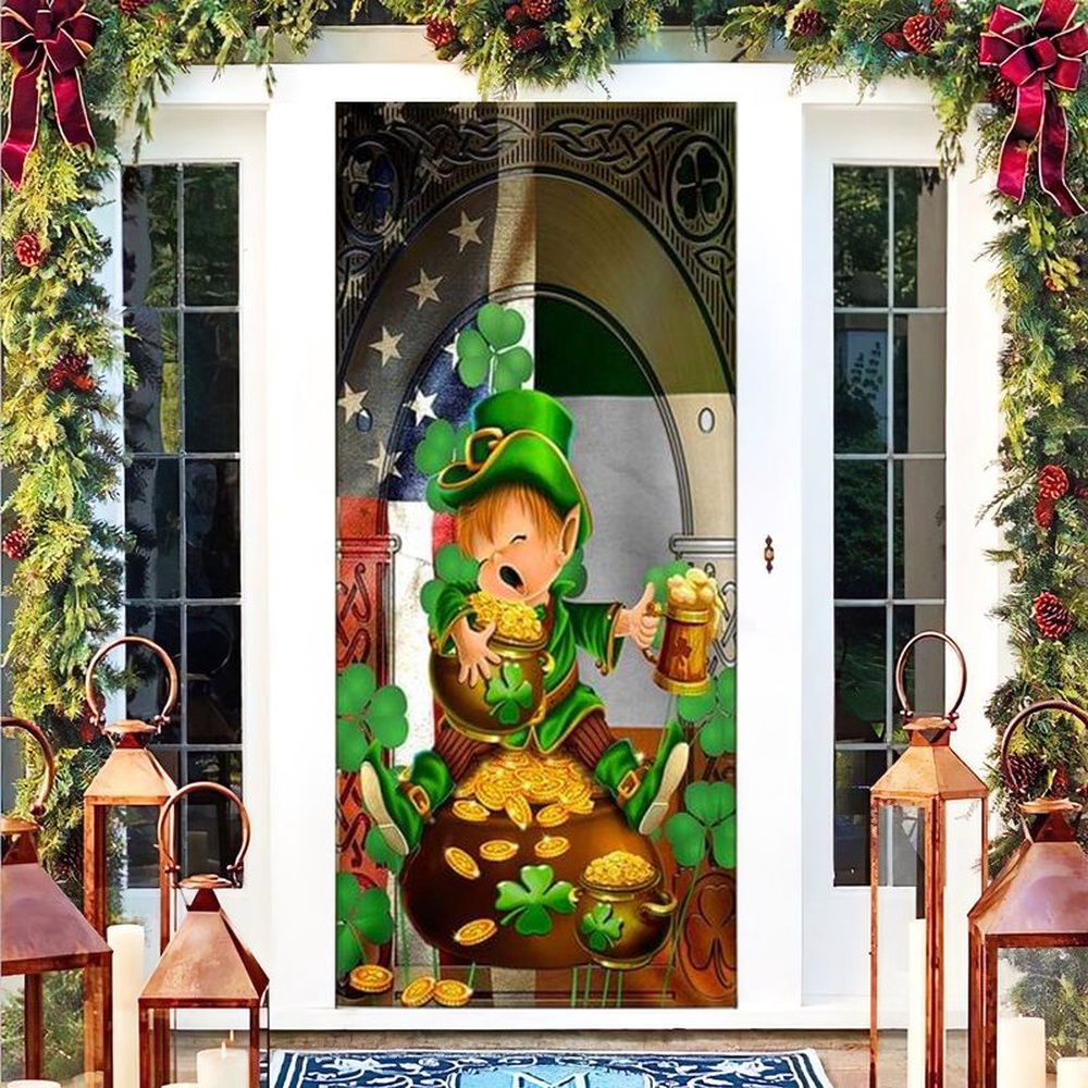 St Patricks Day Door Cover Cute Leprechaun Happy St Patrick Day Door Cover American By Birth Irish By Choice 1 v70yhc.jpg
