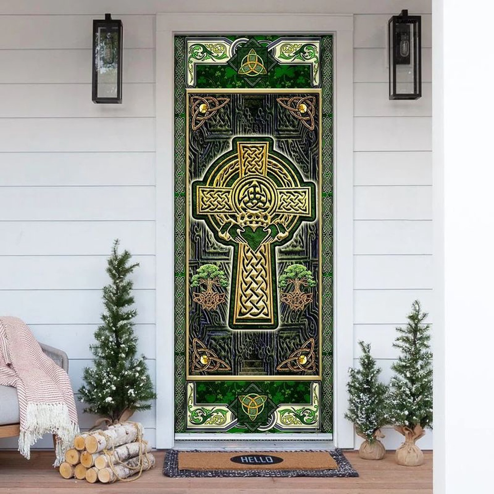 St Patricks Day Door Cover Irish Celtic Claddagh Cross Door Cover Celtic Cross Print Viking Theme 1 x65zmk.jpg