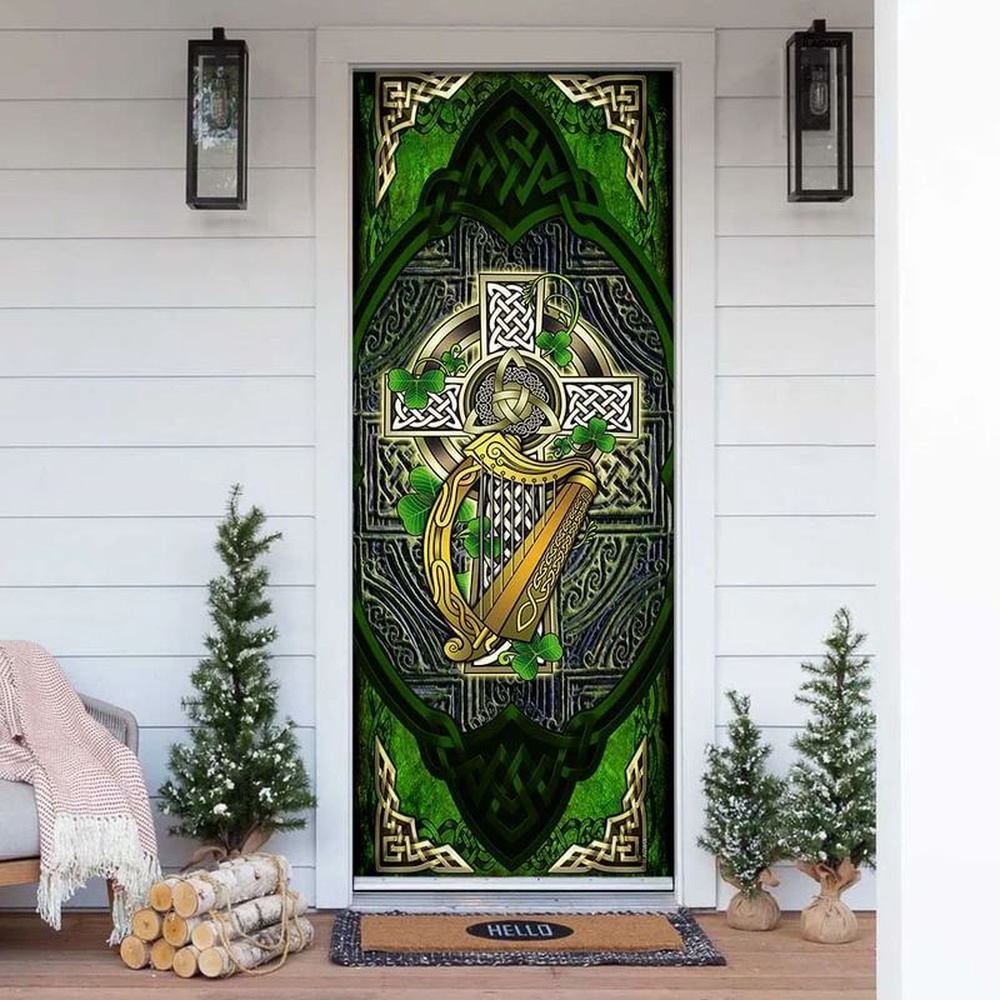 St Patricks Day Door Cover Irish Celtic Cross With Shamrock Door Cover Irish Door Decor Lucky Gifts 1 zbupxb.jpg