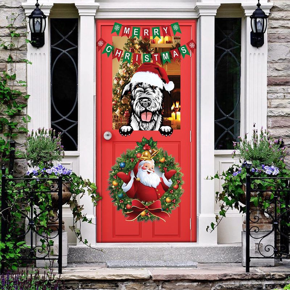 St Patricks Day Door Cover Irish Wolfhound Dog Door Cover Merry Christmas Santa Claus Wreath FBHUE240803 1 whvarn.jpg