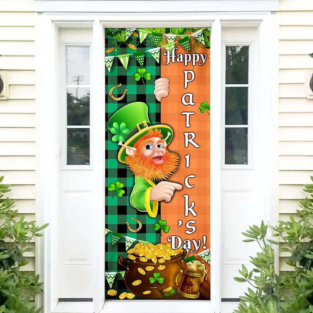 St Patricks Day Door Cover Leprechaun St Patrick s Day Door Cover Green Buffalo Pattern Lucky Home Decor 1 syvsay.jpg