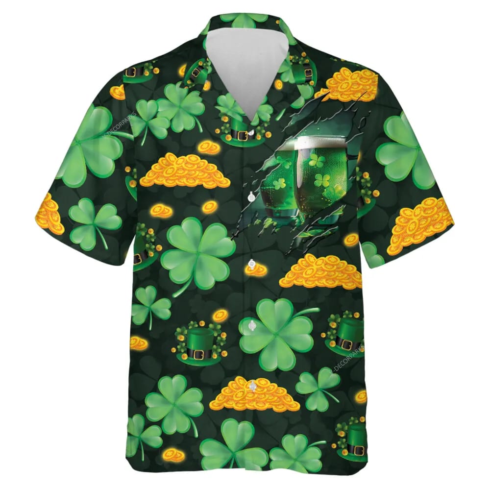 St Patricks Day Hawaiian Shirt Leprechaun Beer For Saint Patrick Unisex Hawaiian Shirts Holy Four leaf Clover Pattern Men s Hawaiian Shirts 1 l5ud2o.jpg