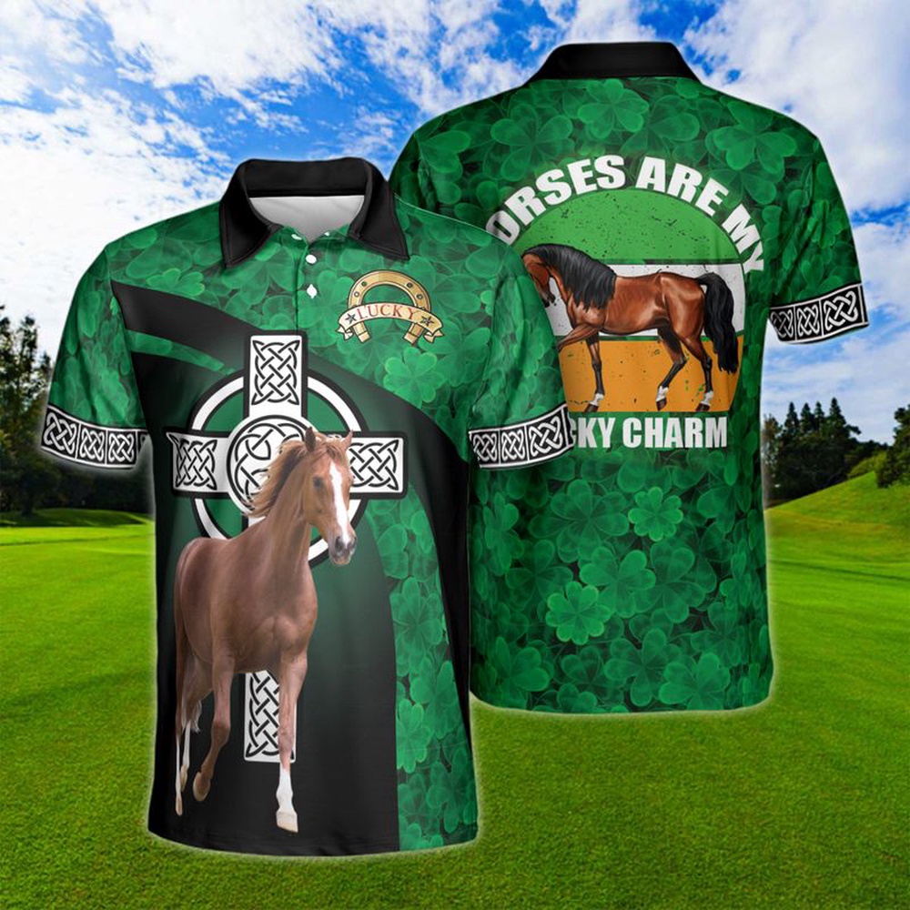 St Patricks Day Polo Shirt Irish Horse My Lucky Charm Shamrocks Celtic Cross St. Patrick s Day Gift For Horse Lovers Polo Shirt 1 q1bcc4.jpg
