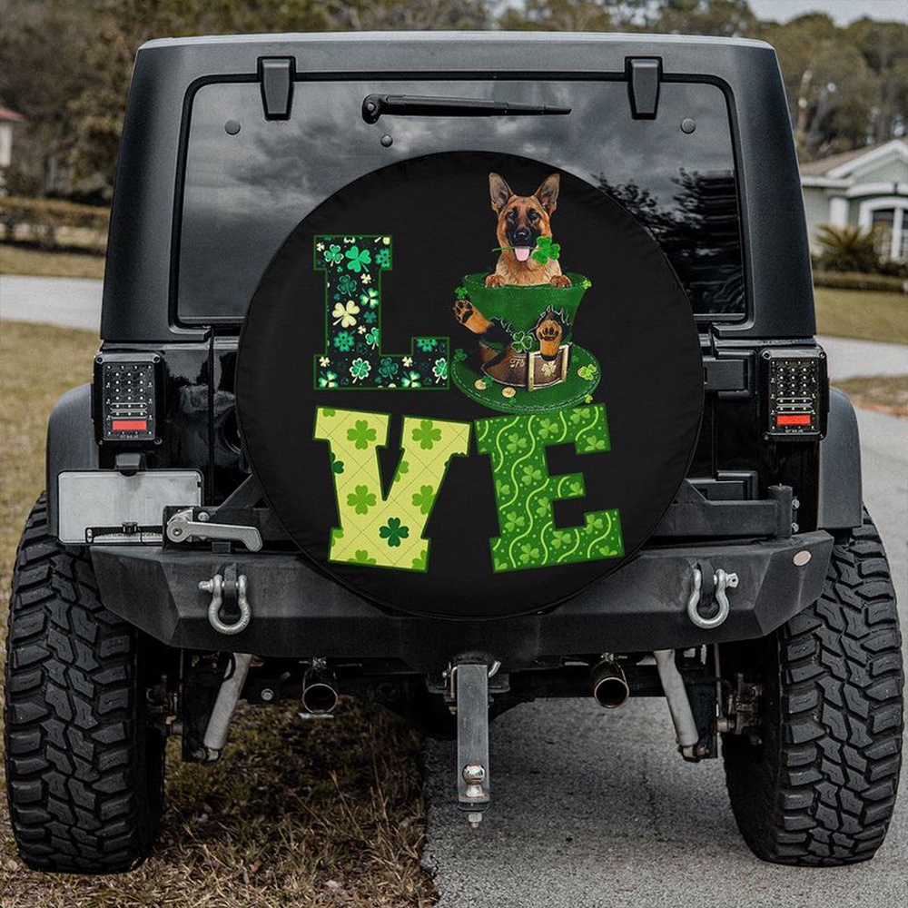St Patricks Day Tire Cover German Shepherd Tire Cover Clover Pattern Tire Cover Dog Lover Tire Wrap For St Patrick s Day 1 vmxygv.jpg