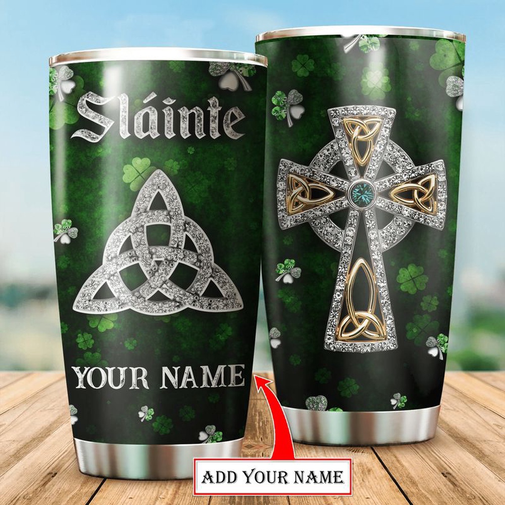 St Patricks Day Tumbler Custom Name Irish Celtic Cross Lucky Clover Happy Saint Patricks Day Gift Stainless Steel Tumbler 1 mhyrbs.jpg