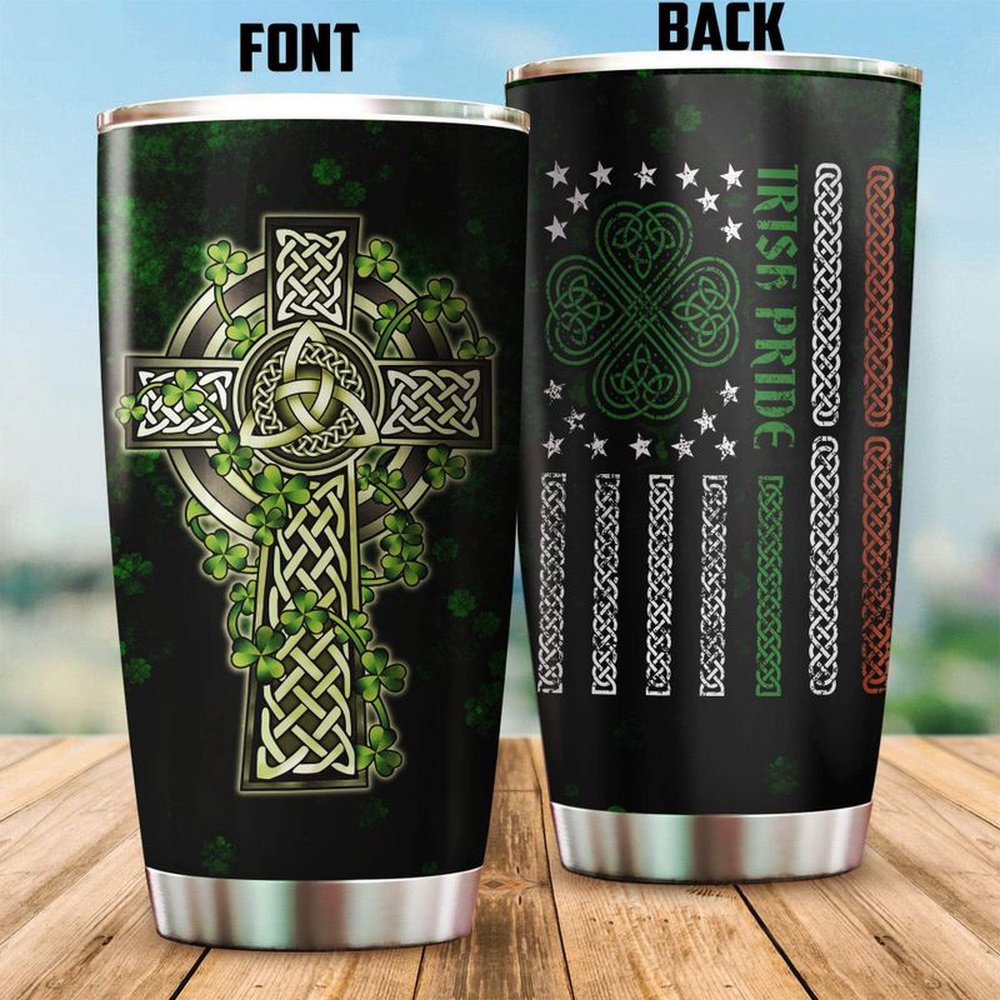 St Patricks Day Tumbler Irish Pride St Patrick s Day Celtic Cross With Shamrock Irish Day Stainless Steel Tumbler 1 tsuih1.jpg
