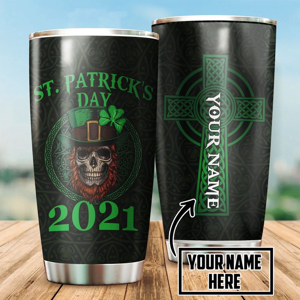 St Patricks Day Tumbler Personalized Name Irish St Patrick Day Skull St Patrick Day 2022 Gift Stainless Steel Tumbler 1 ivkupd.jpg