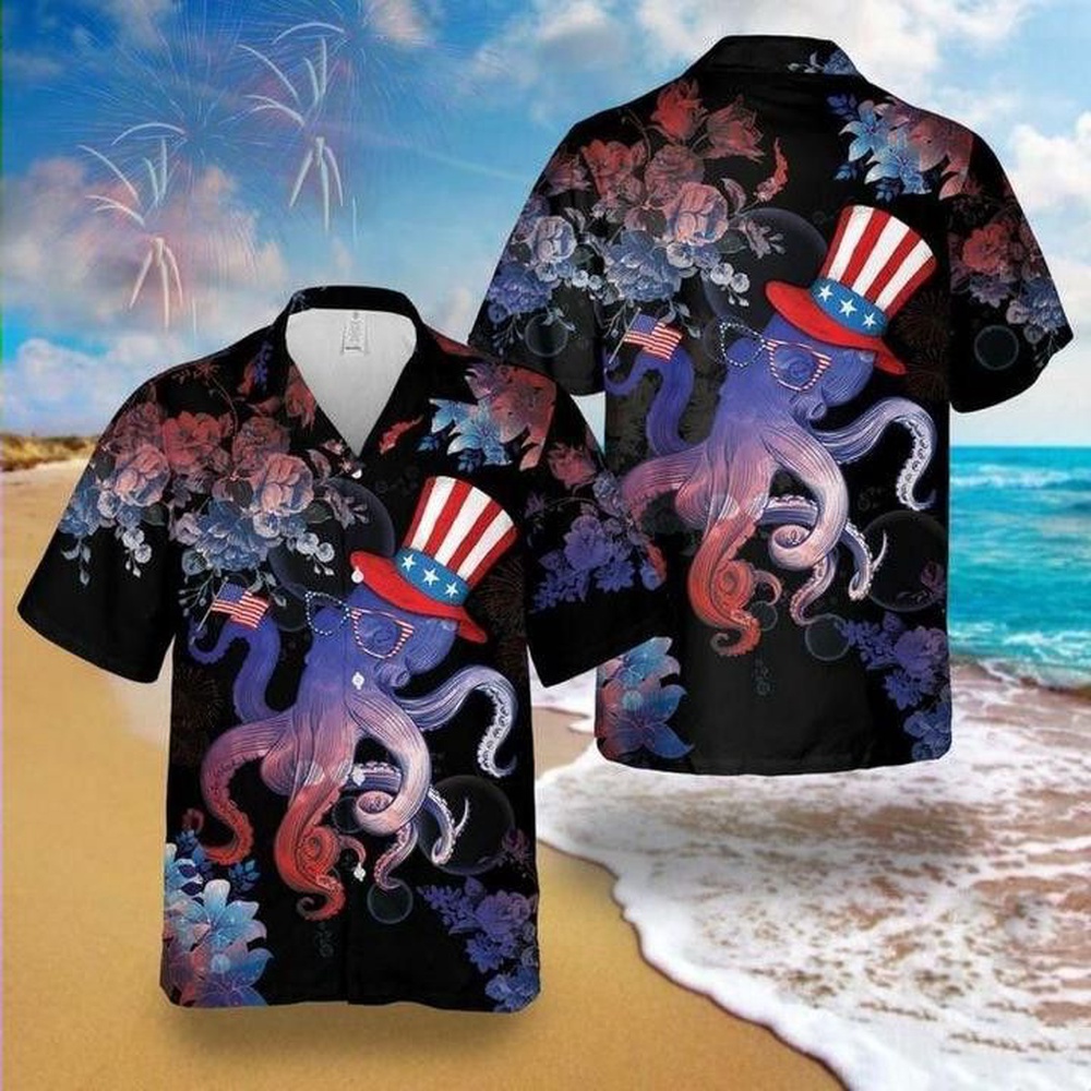 4th Of July Hawaiian Shirt 4Th Of July Trendy Hawaiian Shirt Octopus Celebrates 4Th Of July Flower Black Hawaii Aloha Shirt 1 vc53op.jpg