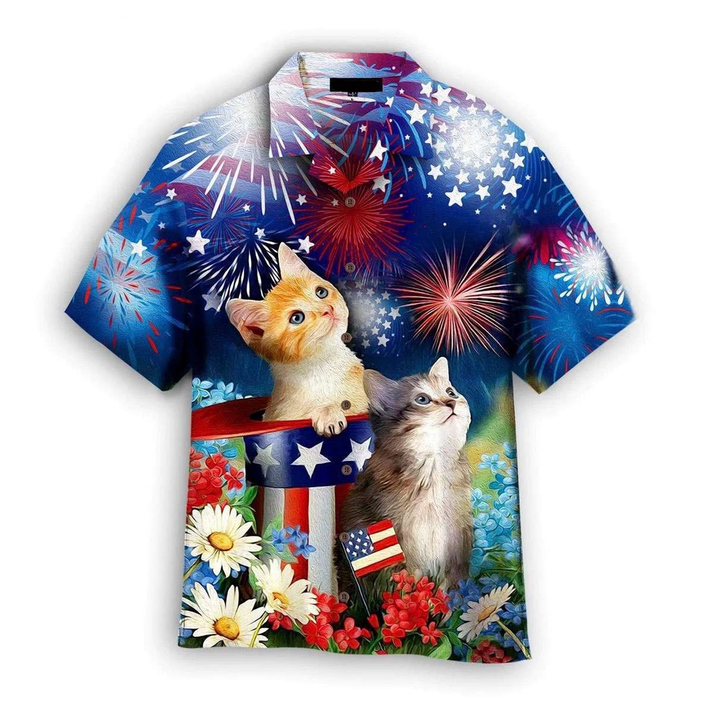 4th Of July Hawaiian Shirt 4th July Celebrations with Happy Cat Hawaiian Shirt Hawaiian Fourth Of July Shirt 1 htn06m.jpg
