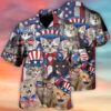 4th Of July Hawaiian Shirt, Cat Independence Day Happy Firework Hawaiian Shirt, Hawaiian Fourth Of July Shirt