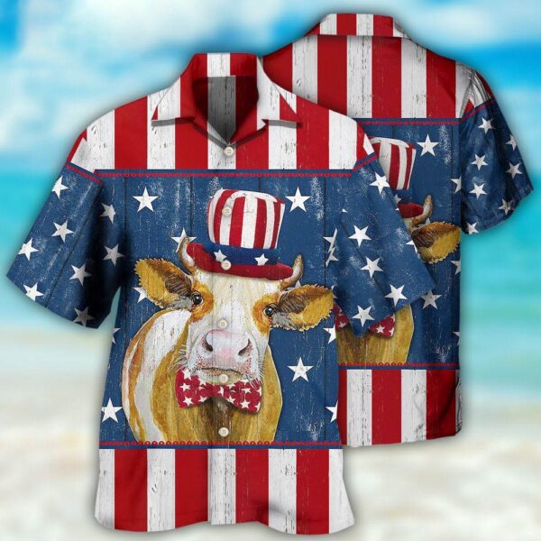4th Of July Hawaiian Shirt, Cow Independence Day Funny Hawaiian Shirt, Hawaiian Fourth Of July Shirt