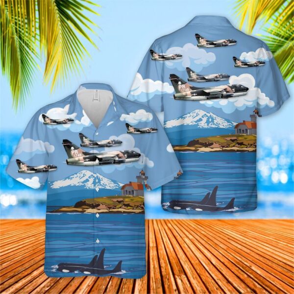 Air Force Hawaiian Shirt, USAF Puerto Rico Air National Guard 198th Tactical Fighter Squadron A-7D Corsair II Hawaiian Shirt, Veteran Hawaiian Shirt