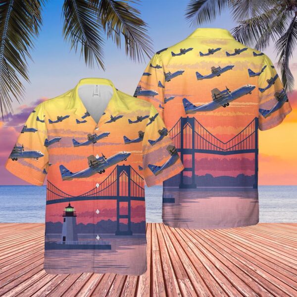 Air Force Hawaiian Shirt, USAF Rhode Island Air National Guard 143d Airlift Wing C-130J Hercules Hawaiian Shirt, Veteran Hawaiian Shirt