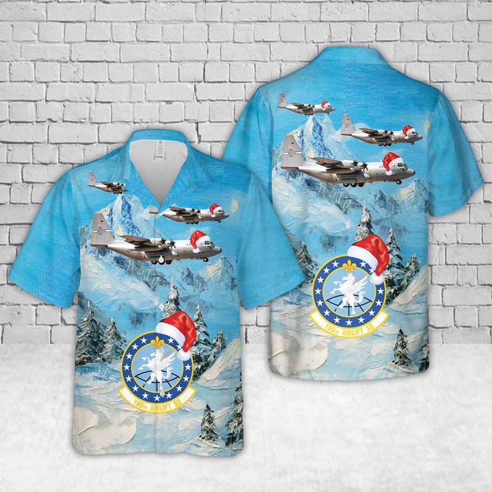 Air Force Hawaiian Shirt US Air Force Kentucky Air National Guard 165th Airlift Squadron Lockheed C 130H Hercules Christmas Hawaiian Shirt 1 b5uniu.jpg