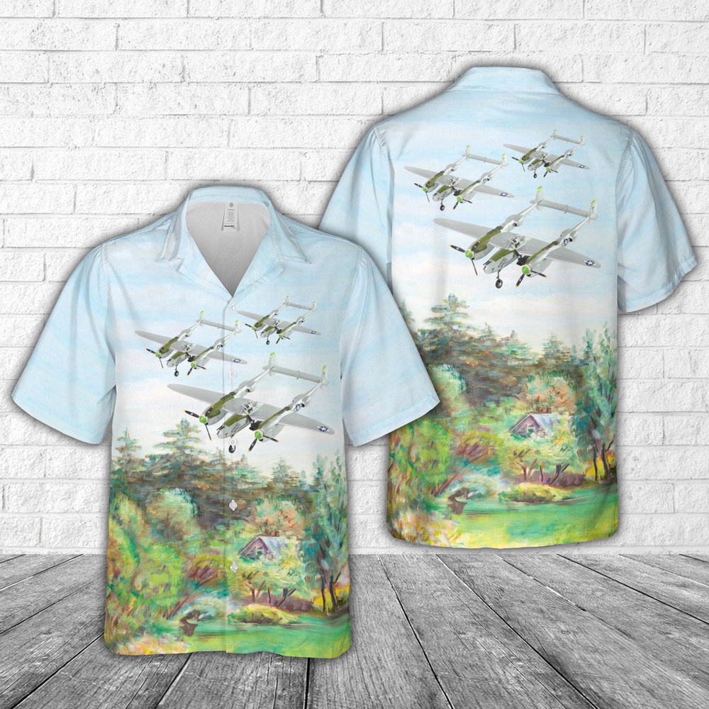 Army Hawaiian Shirt US Army Air Corps Lockheed P 38 Lightning Down Beat World War II American fighter aircraft Hawaiian Shirt 1 pejhmo.jpg
