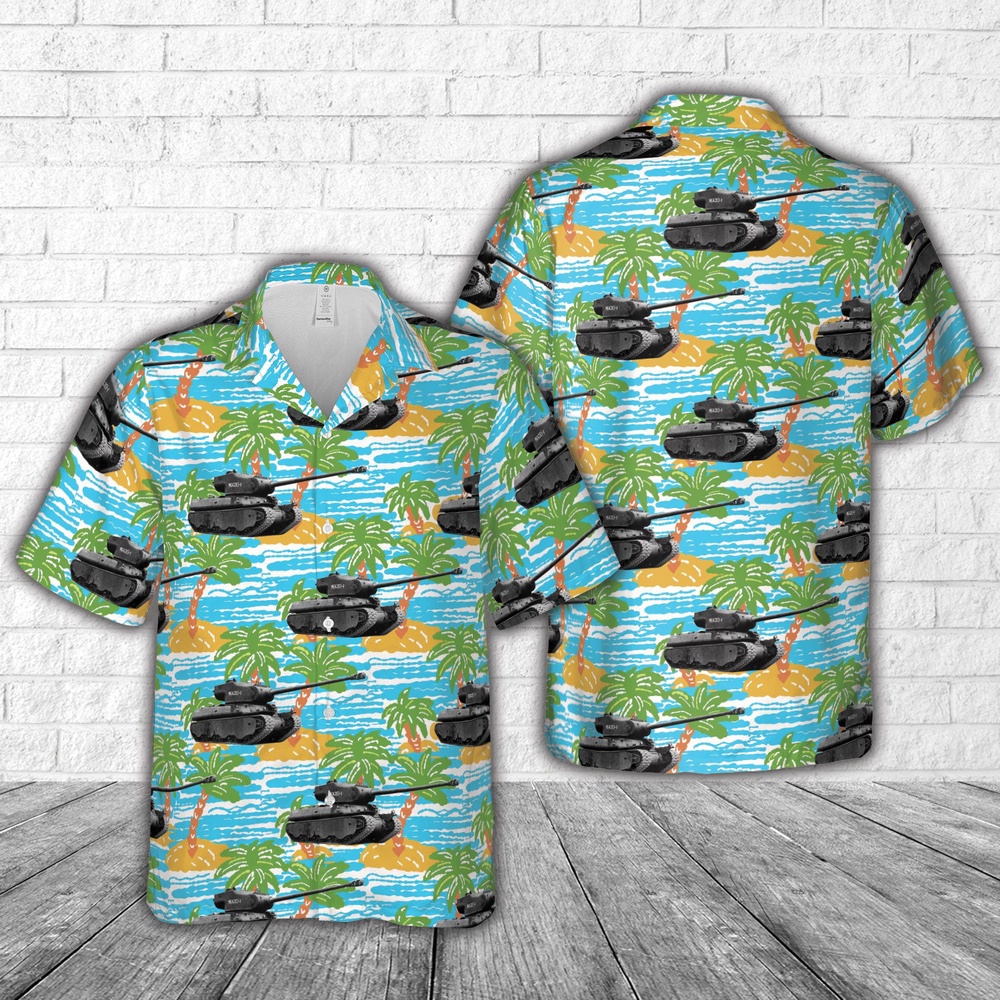 Army Hawaiian Shirt US Army M6A2E1 showing the long 105 mm gun and massive turret Hawaiian Shirt Military Aloha Shirt 1 oq8a95.jpg