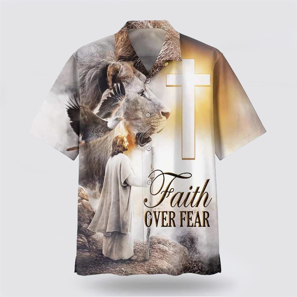Christian Faith Over Fear Jesus And The Lion And Eagle Hawaiian Shirt Christian Hawaiian Shirt Religious Aloha Shirt 1 iyeqni.jpg