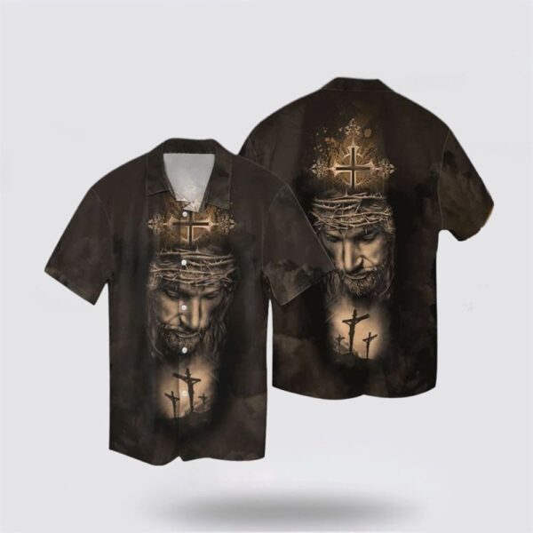 Jesus Hawaiian Shirt, Christian Jesus Don’t Be Afraid Just Have Faith Dark Brown Hawaiian Shirt, Religion Hawaiian Shirt