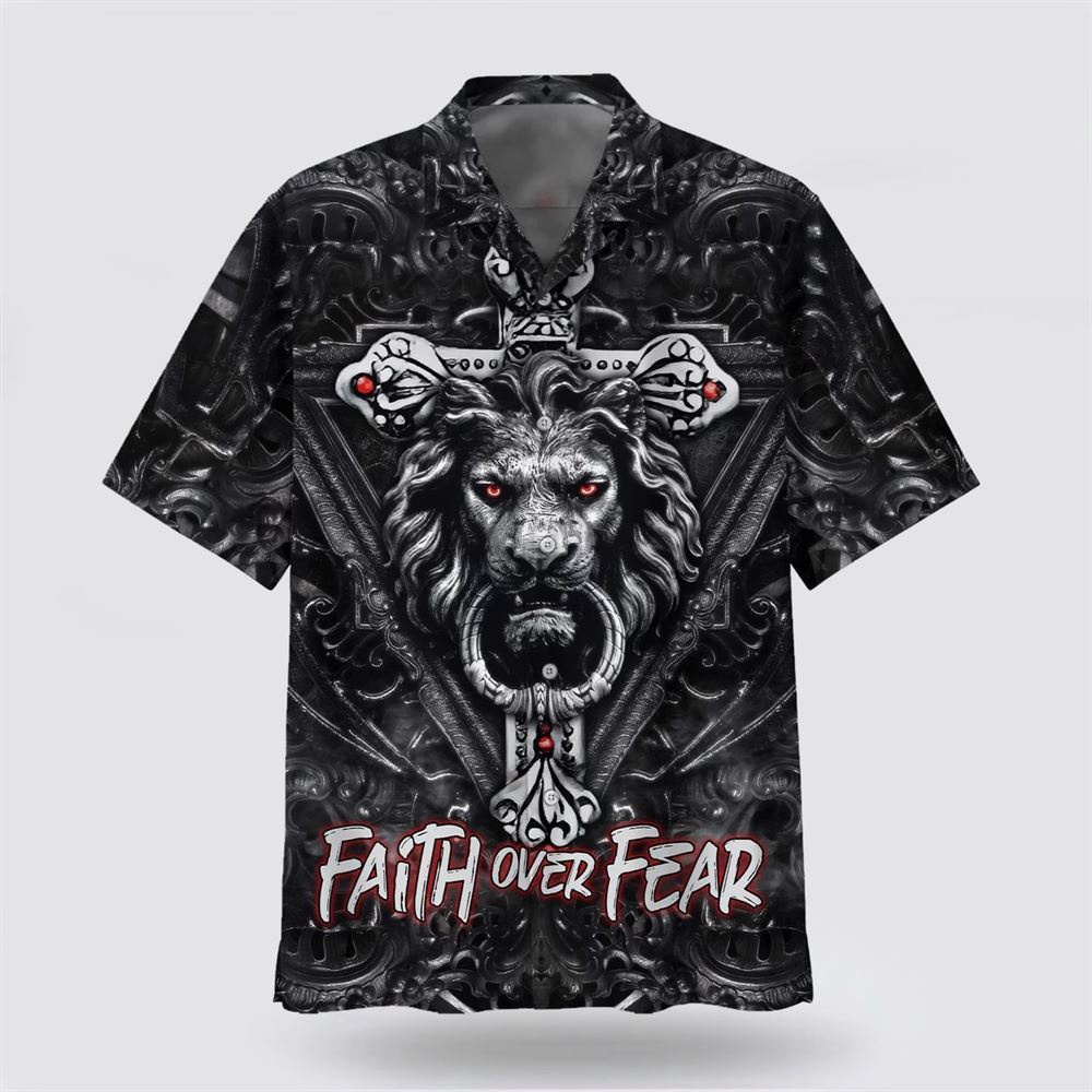 Faith Over Fear Gothic Lion Black Hawaiian Shirt Christian Hawaiian Shirt Religious Aloha Shirt 1 vfrtpu.jpg
